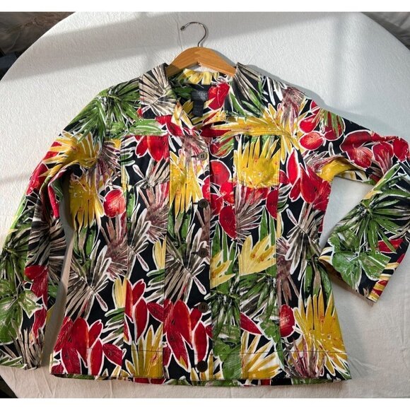 Additions by Chicos Womens Colorful Tropical Wood Button Jacket Size 2 (Size 12) - Picture 9 of 15